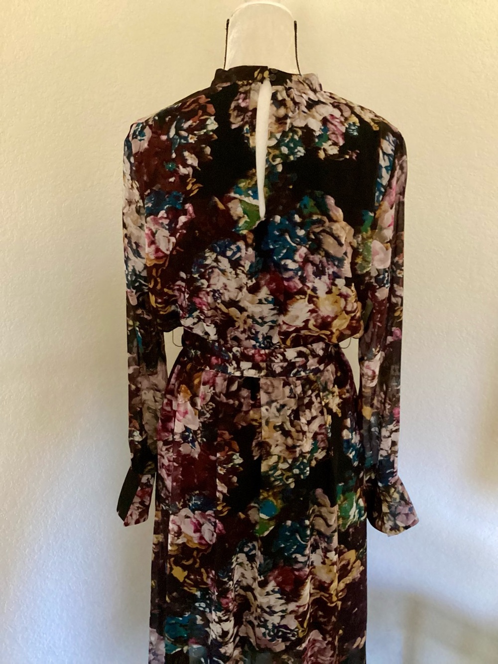 Who What Wear Black & Burgundy Dark Floral Printed Long Sleeve Midi Dress L - Picture 8 of 12